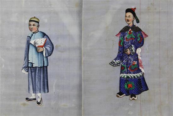 Four Chinese pith paintings of figures, 19th century, 21 x 16.5cm.